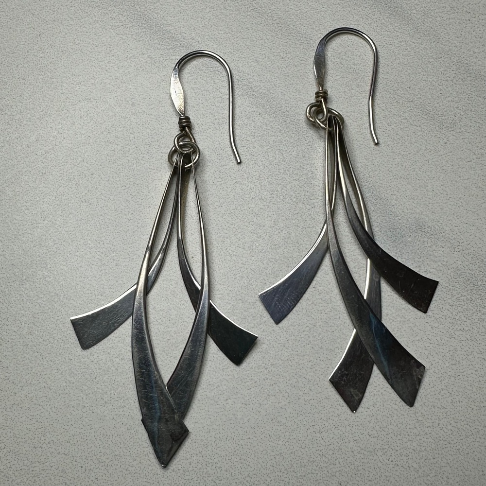 Taxco Sterling Silver Signed TP-44 MEX 925 Dangle Earrings Geometric Modernist